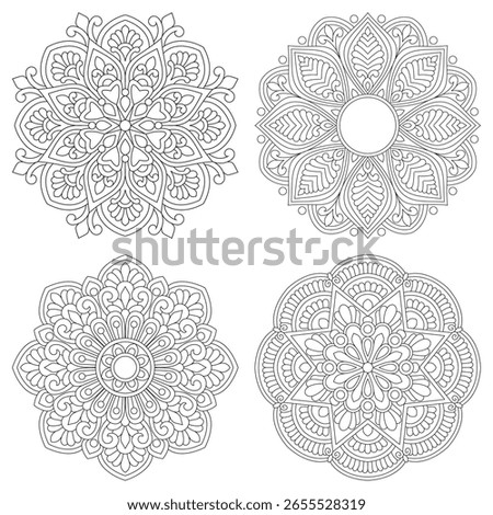 Mandala Floral Bundle, Coloring book pages, vector file, set for Henna, Mehndi, tattoo, decoration. Decorative ornament in ethnic oriental style. Coloring book page Bundle
