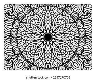 Mandala floral coloring page for adult coloring book, black and white mandala coloring page, hand drawn outlined doodle line art for adult coloring page interior