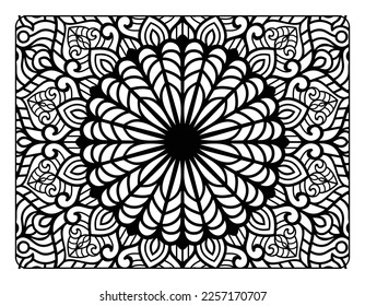 Mandala floral coloring page for adult coloring book, black and white mandala coloring page, hand drawn outlined doodle line art for adult coloring page interior