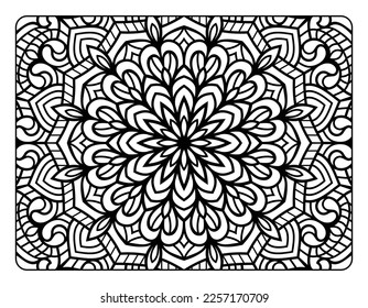 Mandala floral coloring page for adult coloring book, black and white mandala coloring page, hand drawn outlined doodle line art for adult coloring page interior