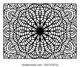 Mandala floral coloring page for adult coloring book, black and white mandala coloring page, hand drawn outlined doodle line art for adult coloring page interior