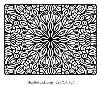 Mandala floral coloring page for adult coloring book, black and white mandala coloring page, hand drawn outlined doodle line art for adult coloring page interior