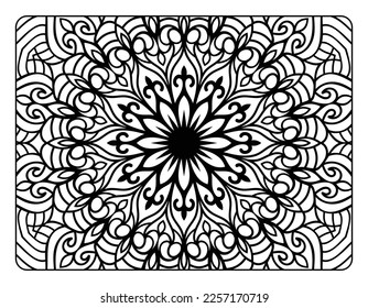 Mandala floral coloring page for adult coloring book, black and white mandala coloring page, hand drawn outlined doodle line art for adult coloring page interior