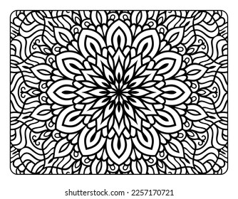 Mandala floral coloring page for adult coloring book, black and white mandala coloring page, hand drawn outlined doodle line art for adult coloring page interior