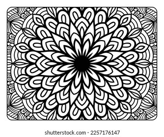 Mandala floral coloring page for adult coloring book, black and white mandala coloring page, hand drawn outlined doodle line art for adult coloring page interior