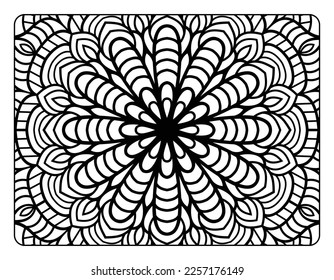 Mandala floral coloring page for adult coloring book, black and white mandala coloring page, hand drawn outlined doodle line art for adult coloring page interior