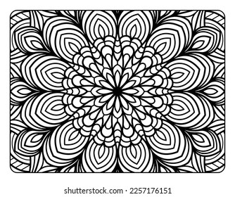 Mandala floral coloring page for adult coloring book, black and white mandala coloring page, hand drawn outlined doodle line art for adult coloring page interior