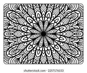 Mandala floral coloring page for adult coloring book, black and white mandala coloring page, hand drawn outlined doodle line art for adult coloring page interior