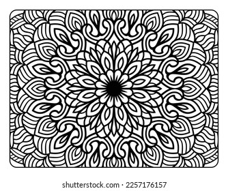 Mandala floral coloring page for adult coloring book, black and white mandala coloring page, hand drawn outlined doodle line art for adult coloring page interior