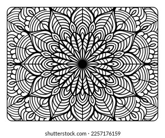 Mandala floral coloring page for adult coloring book, black and white mandala coloring page, hand drawn outlined doodle line art for adult coloring page interior