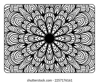 Mandala floral coloring page for adult coloring book, black and white mandala coloring page, hand drawn outlined doodle line art for adult coloring page interior