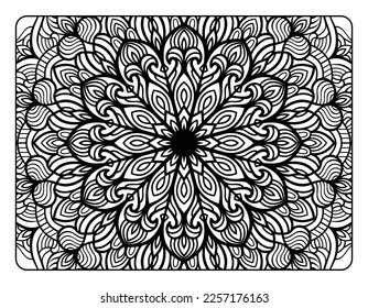 Mandala floral coloring page for adult coloring book, black and white mandala coloring page, hand drawn outlined doodle line art for adult coloring page interior