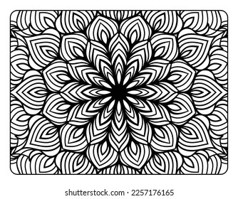 Mandala floral coloring page for adult coloring book, black and white mandala coloring page, hand drawn outlined doodle line art for adult coloring page interior