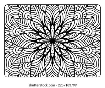 Mandala floral coloring page for adult coloring book, black and white mandala coloring page, hand drawn outlined doodle line art for adult coloring page interior