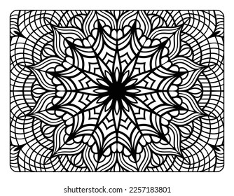 Mandala floral coloring page for adult coloring book, black and white mandala coloring page, hand drawn outlined doodle line art for adult coloring page interior