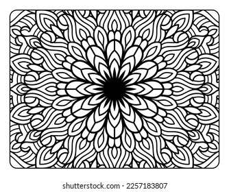 Mandala floral coloring page for adult coloring book, black and white mandala coloring page, hand drawn outlined doodle line art for adult coloring page interior