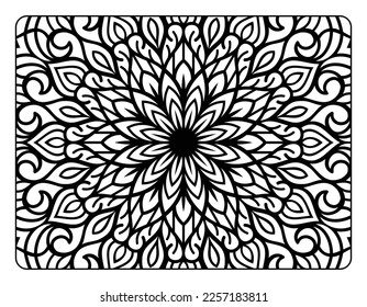 Mandala floral coloring page for adult coloring book, black and white mandala coloring page, hand drawn outlined doodle line art for adult coloring page interior