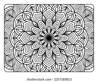 Mandala floral coloring page for adult coloring book, black and white mandala coloring page, hand drawn outlined doodle line art for adult coloring page interior