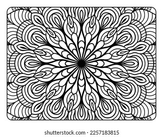 Mandala floral coloring page for adult coloring book, black and white mandala coloring page, hand drawn outlined doodle line art for adult coloring page interior