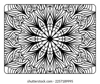 Mandala floral coloring page for adult coloring book, black and white mandala coloring page, hand drawn outlined doodle line art for adult coloring page interior