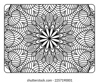 Mandala floral coloring page for adult coloring book, black and white mandala coloring page, hand drawn outlined doodle line art for adult coloring page interior