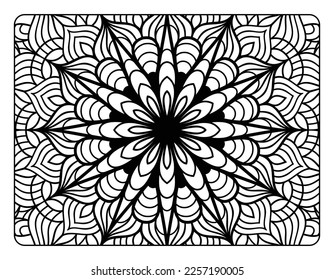 Mandala floral coloring page for adult coloring book, black and white mandala coloring page, hand drawn outlined doodle line art for adult coloring page interior