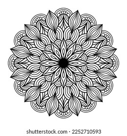 Mandala floral coloring page for adults relaxation, black and white mandala coloring page hand drawn outlined doodle line art, adult mandala for coloring page interior