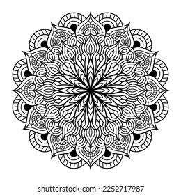 Mandala floral coloring page for adults relaxation, black and white mandala coloring page hand drawn outlined doodle line art, adult mandala for coloring page interior