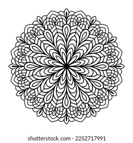 Mandala floral coloring page for adults relaxation, black and white mandala coloring page hand drawn outlined doodle line art, adult mandala for coloring page interior