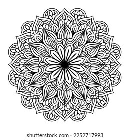 Mandala floral coloring page for adults relaxation, black and white mandala coloring page hand drawn outlined doodle line art, adult mandala for coloring page interior