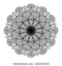 Mandala floral coloring page for adults relaxation, black and white mandala coloring page hand drawn outlined doodle line art, adult mandala for coloring page interior