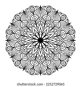 Mandala floral coloring page for adults relaxation, black and white mandala coloring page hand drawn outlined doodle line art, adult mandala for coloring page interior