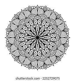 Mandala floral coloring page for adults relaxation, black and white mandala coloring page hand drawn outlined doodle line art, adult mandala for coloring page interior