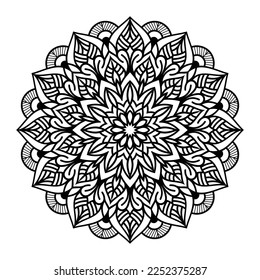 Mandala floral coloring page interior, hand drawn outlined mandala line art doodle for coloring page