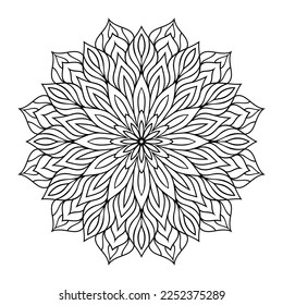 Mandala floral coloring page interior, hand drawn outlined mandala line art doodle for coloring page