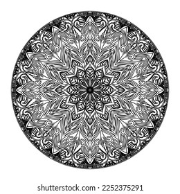 Mandala floral coloring page interior, hand drawn outlined mandala line art doodle for coloring page