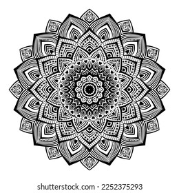 Mandala floral coloring page interior, hand drawn outlined mandala line art doodle for coloring page