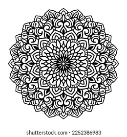 Mandala floral coloring page interior, hand drawn outlined mandala line art doodle for coloring page