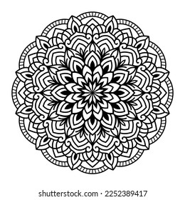 Mandala floral coloring page interior, hand drawn outlined mandala line art doodle for coloring page