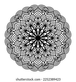 Mandala floral coloring page interior, hand drawn outlined mandala line art doodle for coloring page