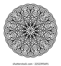 Mandala floral coloring page interior, hand drawn outlined mandala line art doodle for coloring page