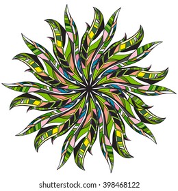 Mandala. Floral decorative elements. Hand drawn background. Vector leaves, foliage, botanical, herbal motifs isolated on white.