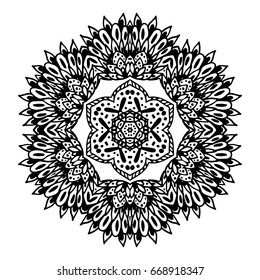 Mandala. Floral ethnic abstract decorative elements. Hand drawn background. Islam, arabic, indian, zentangle, tribal, african, ottoman motifs. Sketch texture for tattoo, coloring book, card or t-shirt