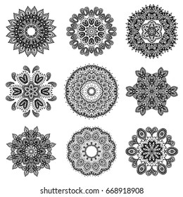 Mandala. Floral ethnic abstract decorative elements. Hand drawn background. Islam, arabic, indian, zentangle, tribal, african, ottoman motifs. Sketch texture for tattoo, , card or t-shirt