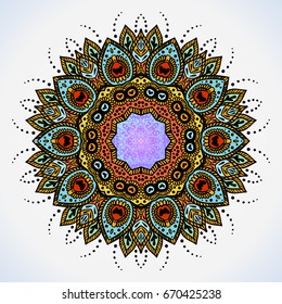 Mandala. Floral ethnic abstract decorative elements. Hand drawn background. Islam, arabic, indian, zentangle, tribal, african, ottoman motifs. Sketch texture for tattoo, brochure, card or t-shirt