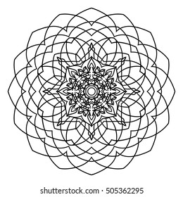 Mandala. Floral, flower oriental mandala. Coloring book page. Circle art design tattoo print, circular outline template ornament mandala, ethnic meditation. Vector illustration isolated background
