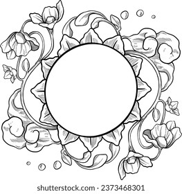 Mandala floral frame botanical sketch illustration