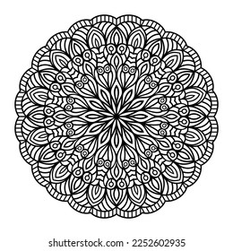 Mandala floral line art outlined doodle for coloring pages interior, mandala floral coloring page