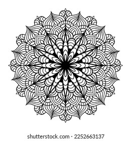 Mandala floral line art outlined doodle for coloring pages interior, mandala floral coloring page