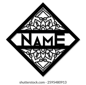 Mandala Floral name sign door or wall hanger Laser cut template
